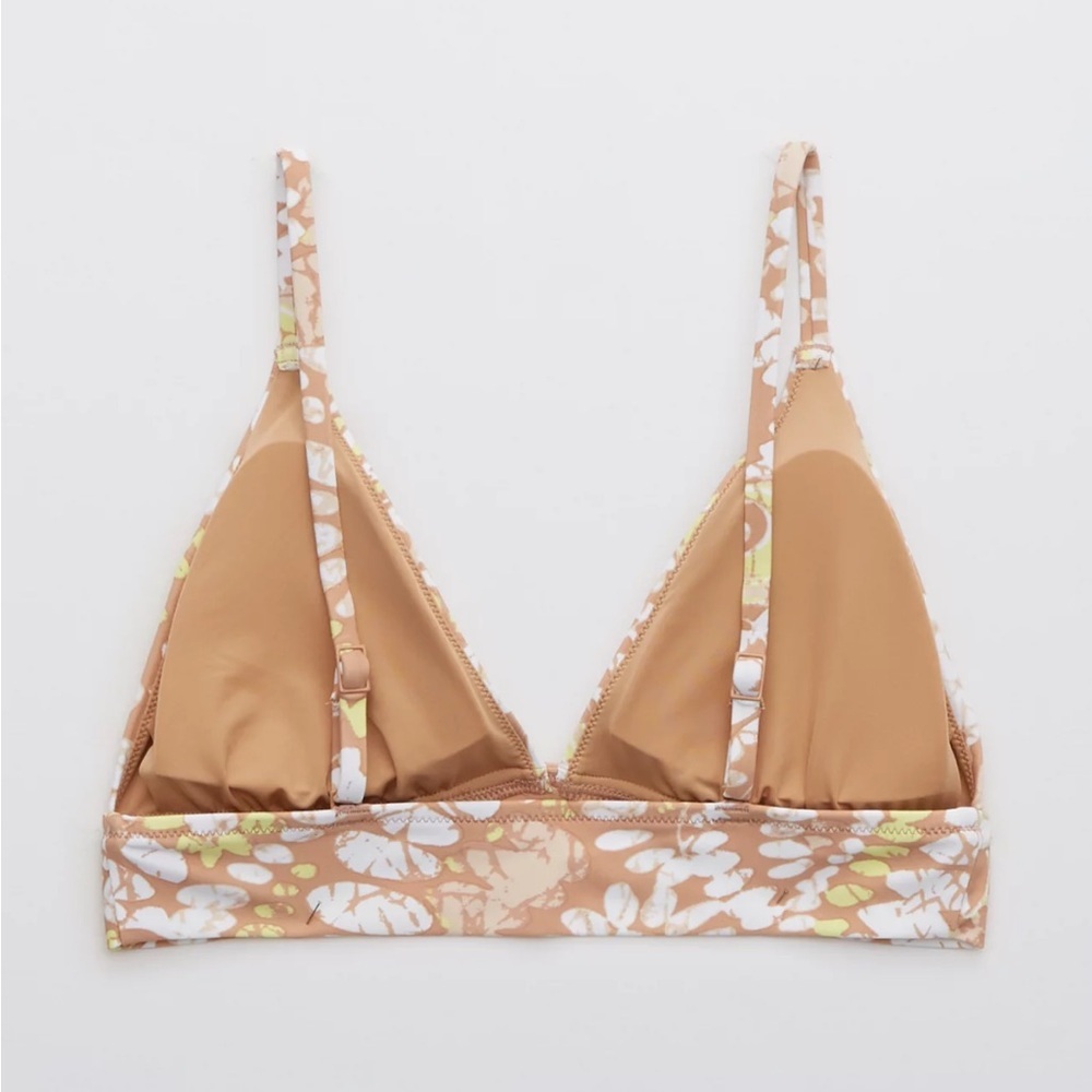 Aerie Sands Tan White Floral Print Crossover Triangle Bikini Top Size Medium - Picture 4 of 9